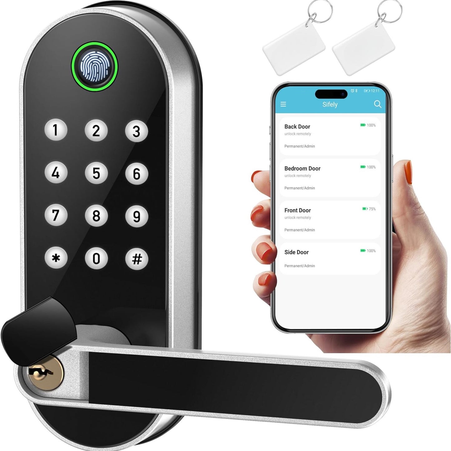 6-in-1 Smart door lock - Keyless fingerprint