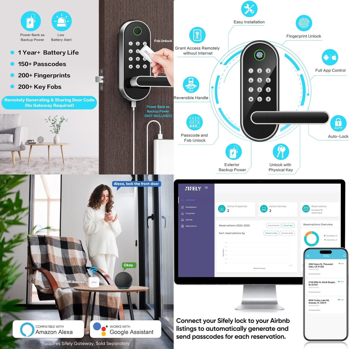 6-in-1 Smart door lock - Keyless fingerprint