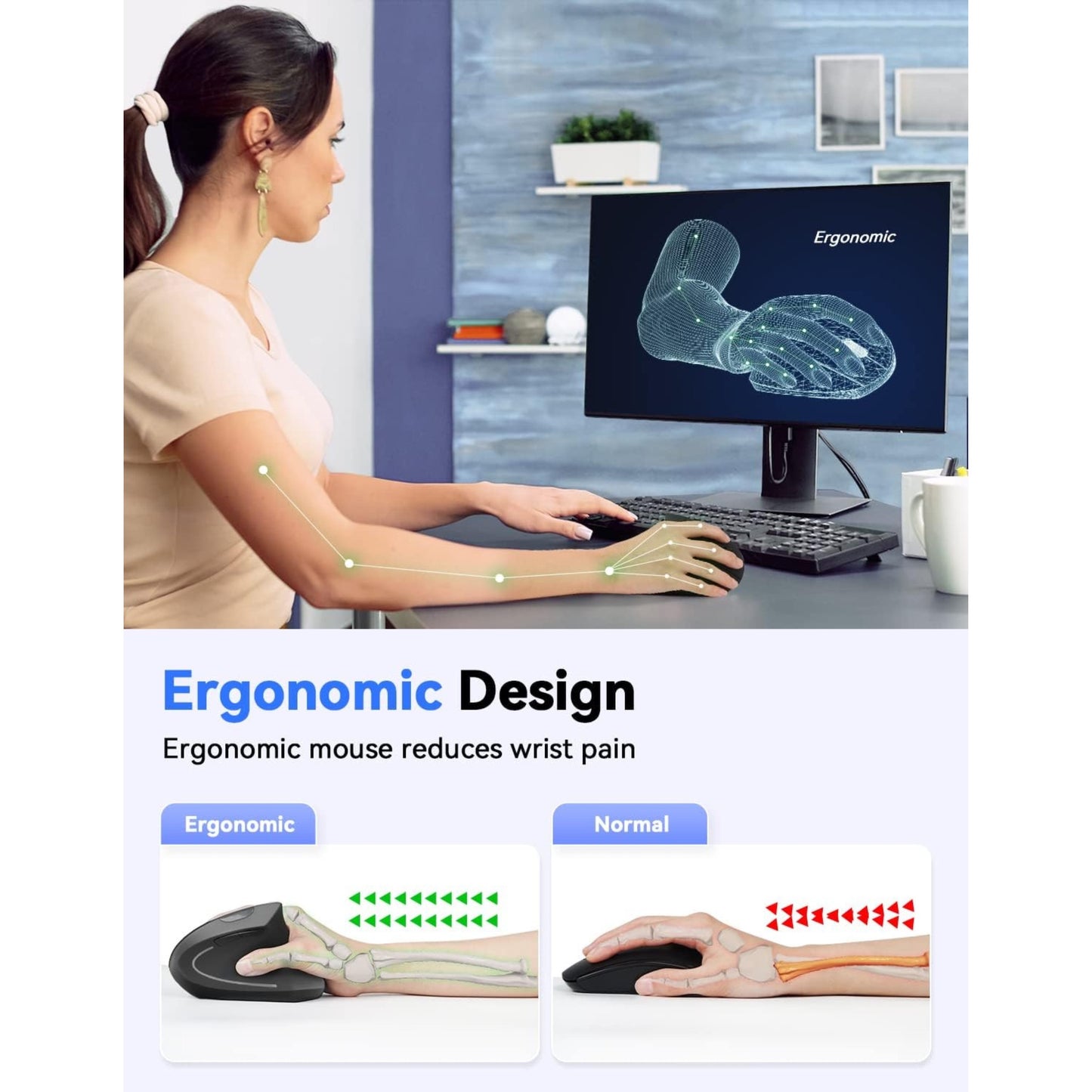 Wireless vertical ergonomic mouse – 2.4GHz