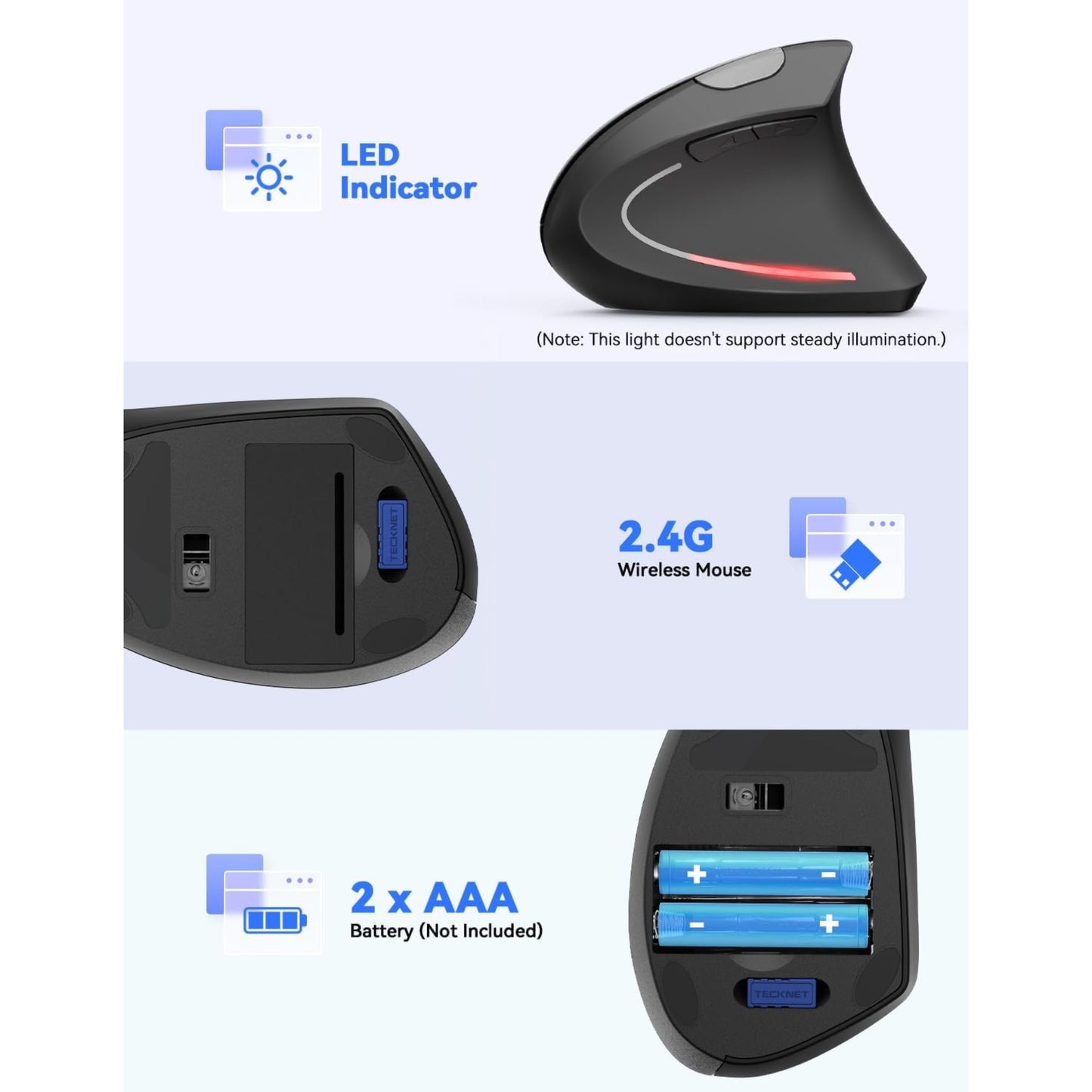 Wireless vertical ergonomic mouse – 2.4GHz
