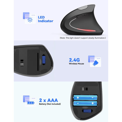 Wireless vertical ergonomic mouse – 2.4GHz