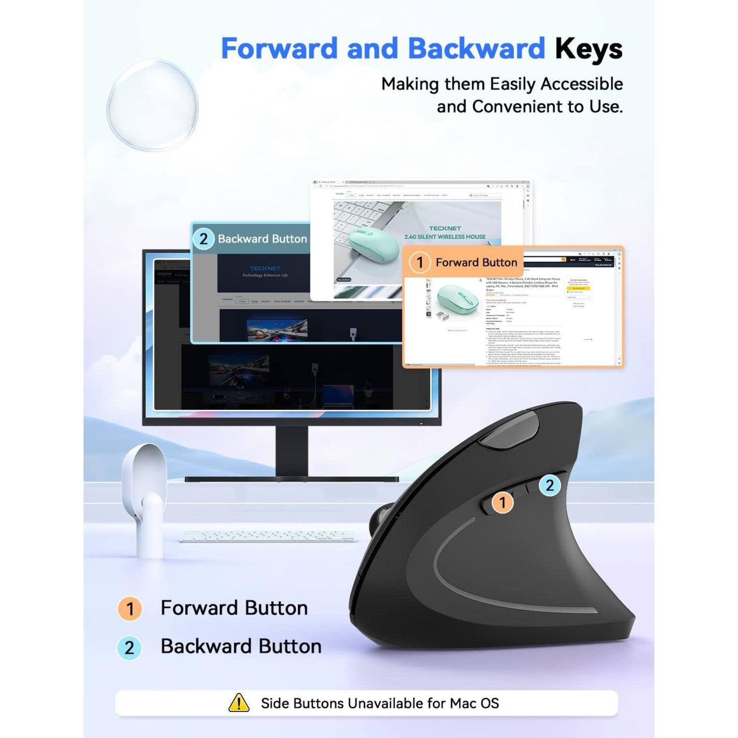 Wireless vertical ergonomic mouse – 2.4GHz